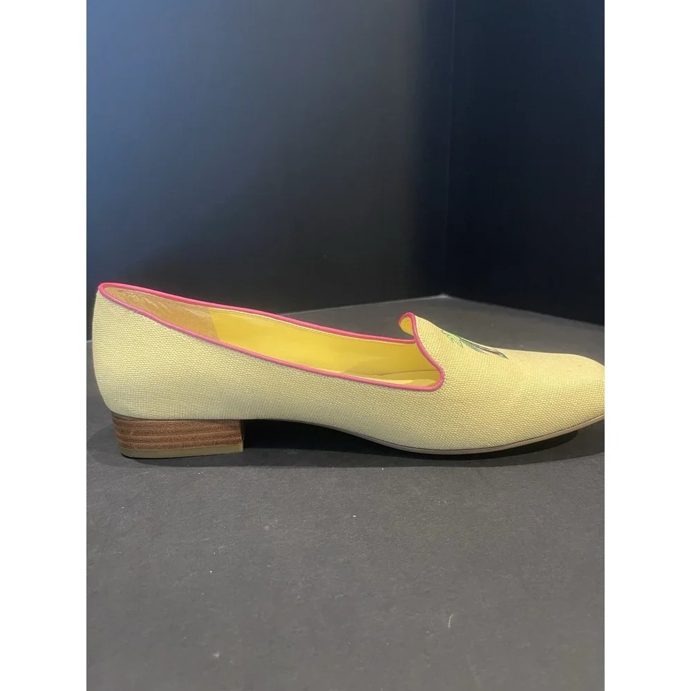 Vintage Pappagallo Overtime Yellow LinenFabric Woven Slip On Low Heel Sz 8.5 EUC